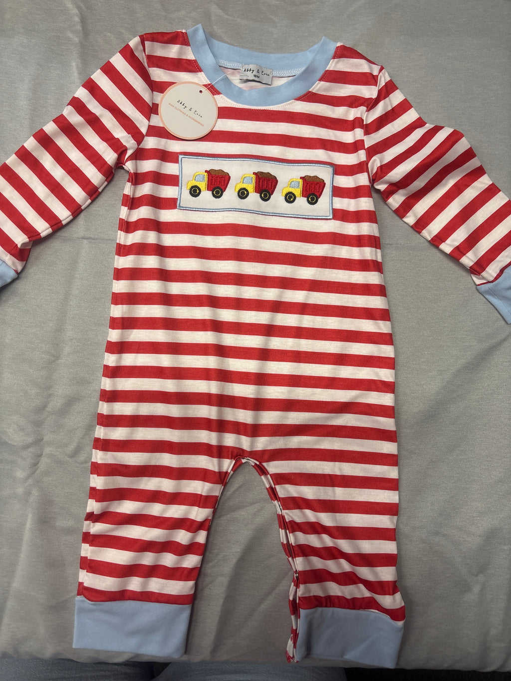 Abby &Evie boys embroidered truck long sleeve romper