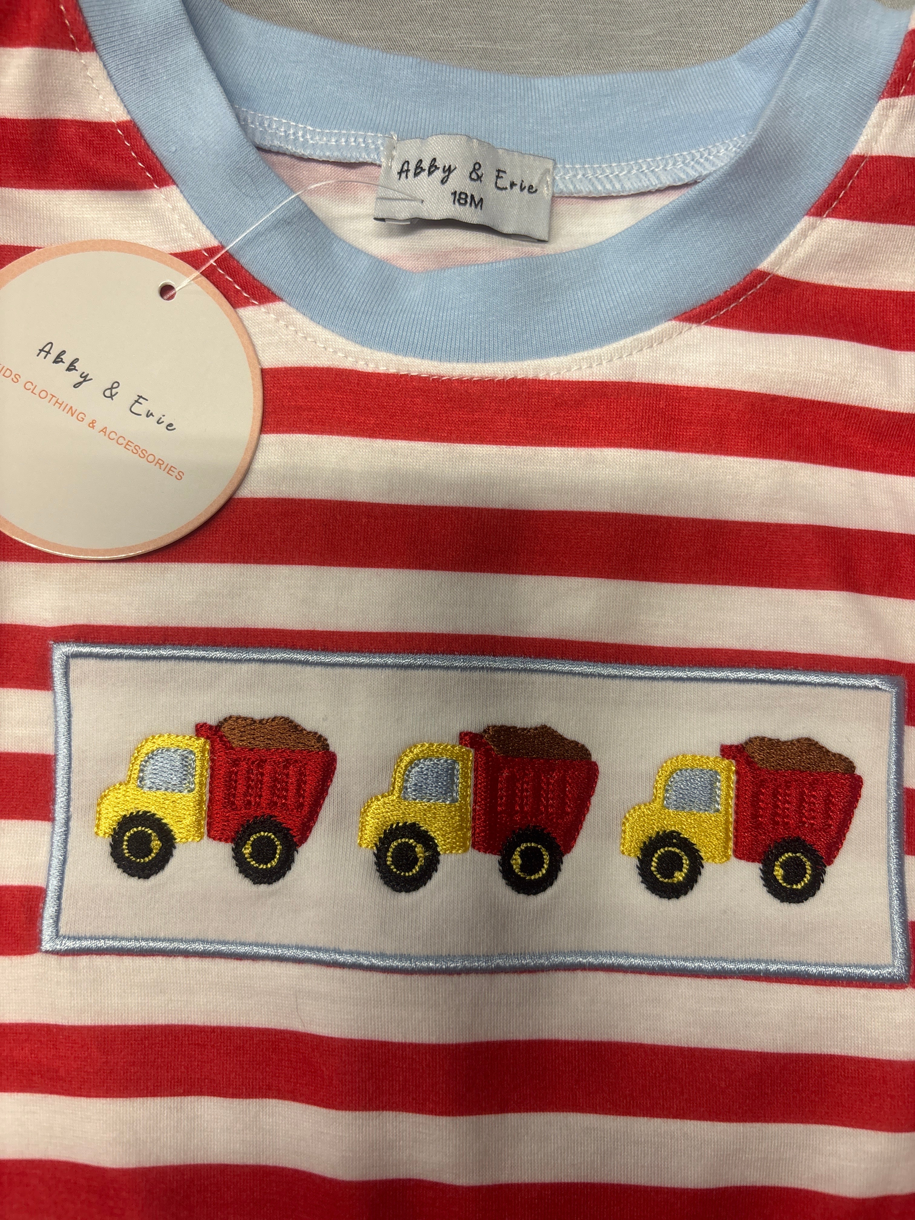 Abby &Evie boys embroidered truck long sleeve romper
